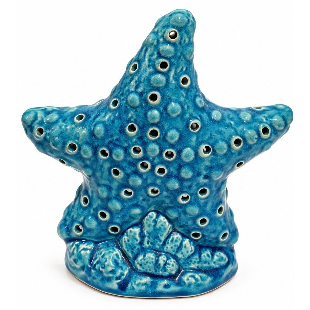 Starfish Ceramic  Ocean Blue Statue/Light Nautical Beach Decor Sea Life